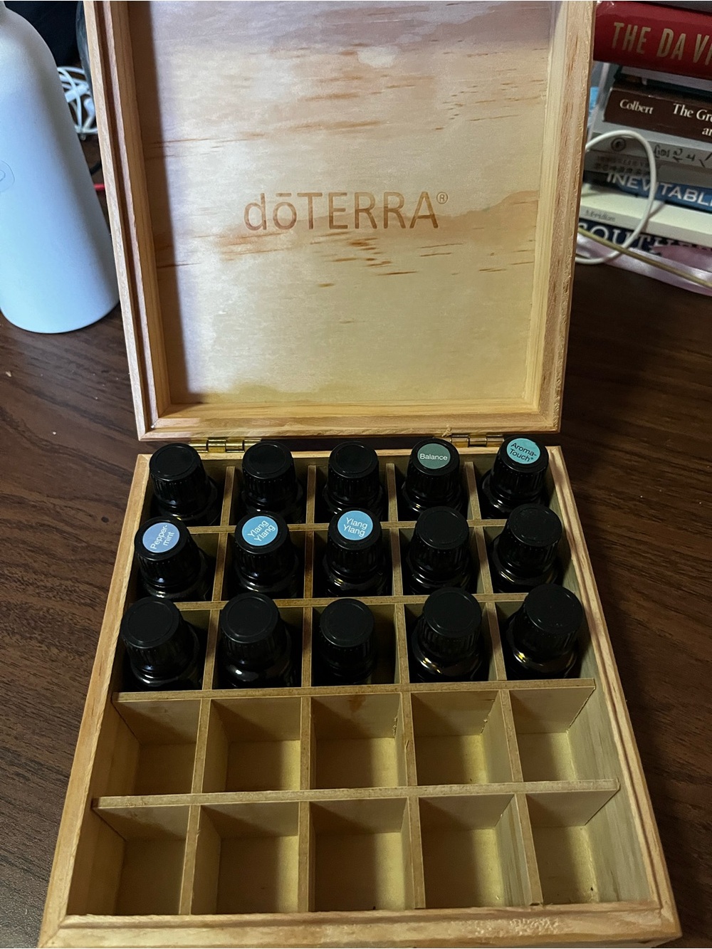 Doterra Essential Oil in Light Wood Logo Box - Natural Tan Finish 15 Oils